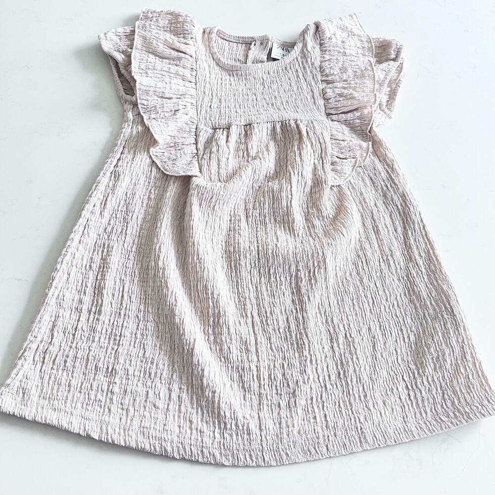 Zara girls nuetral ecru crinkled dress with rufles size 2/3